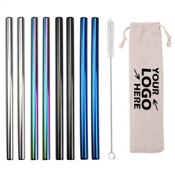Jumbo Reusable Metal Straw with Carrying Pouch
